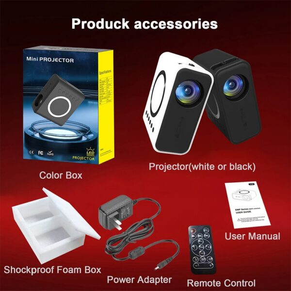 YT300 Portable Mini Projector 24 ANSI HD 1080P Wired and Wireless Mobile Home Theater Projection