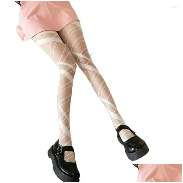 bb6664bafa8a93b8 Socks Hosiery Women Thin Summer Jk Cross Y2K Spring For Girls Japanese Style Mesh Tights Irregar Line Pantyhose Stockings Female Drop Otkit