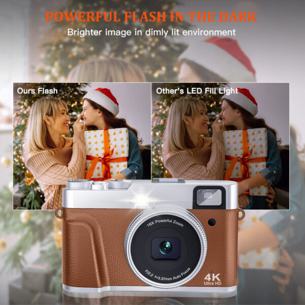 4K Digital Auto Focus 48MP Vlogging for YouTube and Anti-Shake Video Camera with Viewfinder Flash & Dial