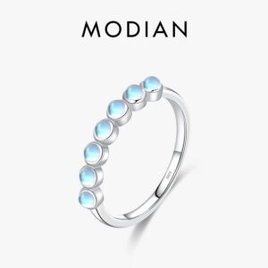 bb75d2a5a341e651 MODIAN 925 Sterling Silver Exquisite Round Moonstone Ring Stackable Crystal Ring For Women Birthday Gift Fine Jewelry