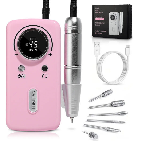 bba5d6f4f0a61168 45000RPM Electric Drill hine With LCD Display Rechargeable File Nails Accessories Gel Nail Polish Sander Low Noise