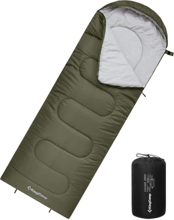 bbaa61daaeb6b131 KingCamp Oasis Schlafsack, 3 Jahreszeiten, warm, bequem, leicht, tragbar, mit Kapuze, für drinnen und draußen, Camping, Wandern