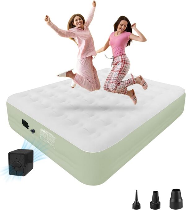 bbaa76c7410e65bc Queen Air Mattress with Built-in Pump - 18 Inch Extra Thick, Luxurious Velvet Plush Surface & Reinforced Edge - Portable Inflatable Bed for Home, Camping & Travel - Hotel-Like Comfor - Grey