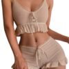 bbc81a0a3c073bb4 SweatyRocks Women's 2 Piece Lingerie Set Pama Sets Ruffle Trim Tie Front Cami Top and Shorts Sleepwear