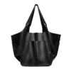 bbd715e3f040db1e Large Capacity Retro Tote Bag, Soft PU Leather Shoulder Bag, Stitching Handbag For Work Travel Shopping
