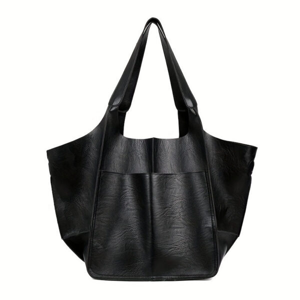 bbd715e3f040db1e Large Capacity Retro Tote Bag, Soft PU Leather Shoulder Bag, Stitching Handbag For Work Travel Shopping