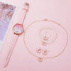 bbddeb4580c6f0ef 6PCS Set Women Fashion Quartz Female Clock Pink Butterfly Dial Brand Design Ladies Leather Wrist Watch Montre Femme