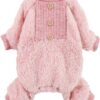 bbef24b4b9d23e8a Fuzzy Dog Pajamas, Winter Dog Clothes for Small Dogs Girl, Pet Onesie with Feet, Cat Outfit, Heather Pink, Large