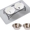 bc032eeed6edbc12 FOREYY Elevated Cat Bowls with 2 Ceramic Bowls and 2 Stainless Steel Bowls,Raised Cat Food Water Bowl with Iron Stand,Porcelain Pet Dishes for Cats and Small Dogs,16 Ounces,Dishwasher Safe(Gray)
