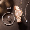 bc1dbabb170473ad 6 PCS New Love Rhinestone Jewelry Ladies Ring Necklace Earrings Bracelet Set Simple Digital Steel Strap Quartz Watch
