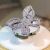 Sterling Sier Exquisite Big Butterfly White Zircon Ring Full Of Diamonds For Ladies Jewelry Party Wedding Birthday Gift