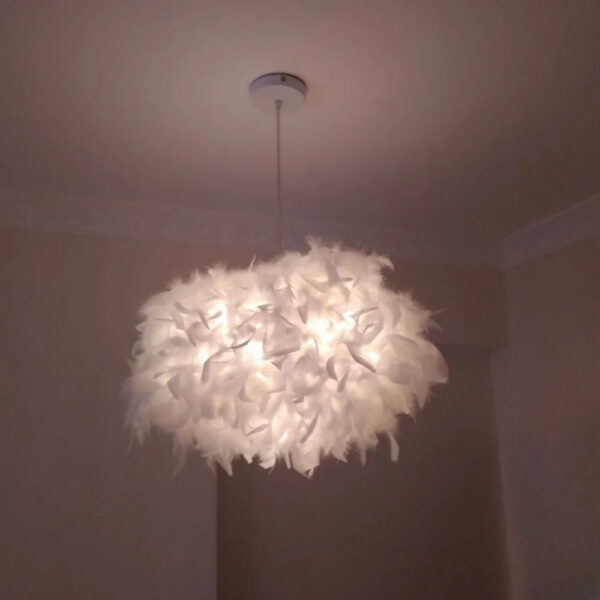 bc28f4fa6c1479b8 Modern Fluffy Pendant Light White Feather Shade Droplight Lighting Bedroom Study Creative Hanging Lamp 220V