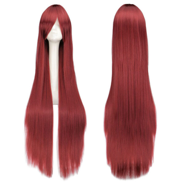 Long Straight Cosplay Wig Purple Black Red Pink Blue Dark Brown 100 Cm Synthetic Hair Wigs