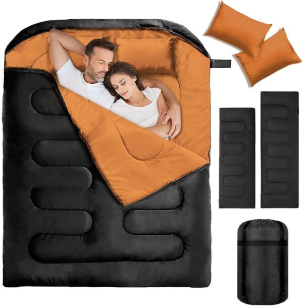bc50586e2a63fa17 Double Sleeping Bags for Adults, 2 Person Camping Sleeping Bag for Cold Weather & Warm, Queen Size Sleeping Bag with 2 Pillow, Sleep Bag for Camping, Hiking, Backpacking