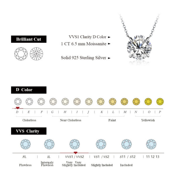 bc75047dd091d818 Moissanite Diamond 6.5mm 1CT Woman Pendant Sier Necklace For Women Chains Party Bridal Fine Jewelry