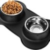 AsFrost Dog Food Bowls Stainless Steel Pet Bowls & Dog Water Bowls No Spill Non Skid, Feeding Bowls with Dog Bowls Silicone Mat for Small Medium Large Size Dogs, Cat Pet Dog Dishes Set, Black, 3 Cup