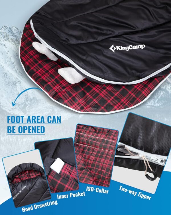 bc7fb86bb5635a78 KingCamp XXL Sleeping Bag for Adults 3-4 Season Large Wide Flannel Liner Single Warm Waterproof Lightweight for Camping Hiking Backpacking Outdoor with Compression Sack