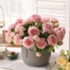 bc918db60b1089e1 30cm Rose Pink Silk Bouquet Peony 5 Big Head 4 Small Bud Bride Wedding Home Decoration Artificial Flower