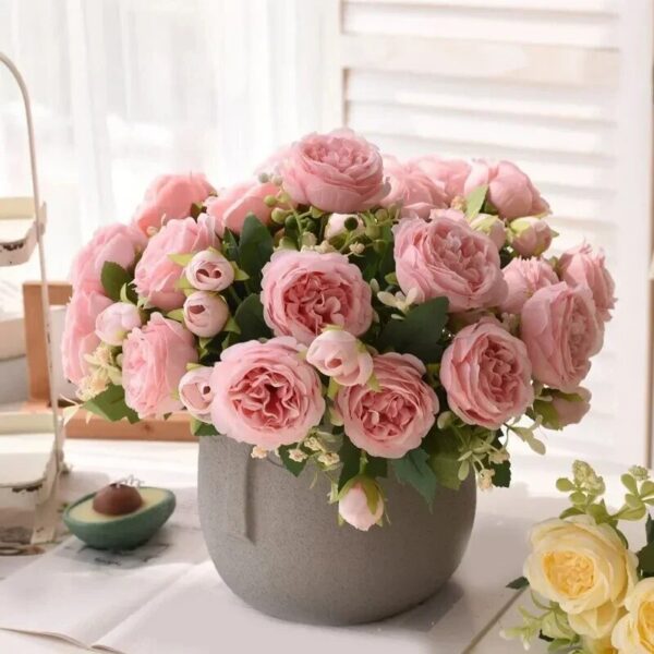 bc918db60b1089e1 30cm Rose Pink Silk Bouquet Peony 5 Big Head 4 Small Bud Bride Wedding Home Decoration Artificial Flower