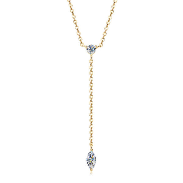 IOGOU Moissanite Y-Shape Necklaces for Women Marquise 3x6mm & 3mm Round Cut Diamond Pendant Sier Accessories Jewelry