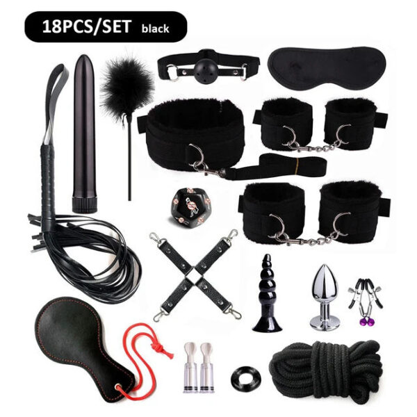 bcb7d6f11d609c56 BDSM Bondage Set Erotic Bed Game Adults Handcuffs Vibrator Nipple Clamps Whip Spanking Slave Collars SM Kits Sex Toys For Couple