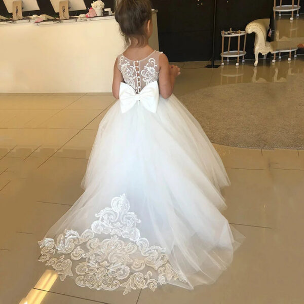 White Bridesmaid Dress For Girls First Communion Lace Big Bow Flower Girl Dresses Ball Gown Kids Wedding Party Pageant