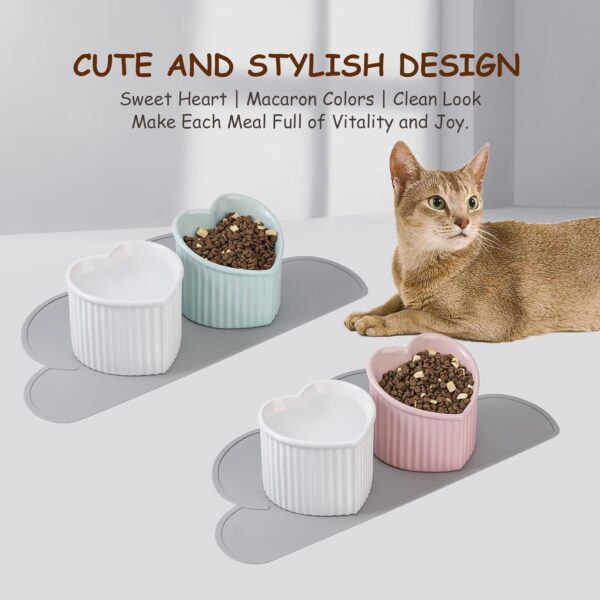 bcc3761c12654dde Cat Food Water Bowl Set - Raised Ceramic Cat Feeding Bowls with Non Slip Mat - Elevated Cat Dish Anti Vomiting - Whisker Friendly Wide Cat Bowl - Microwave and Dishwasher Safe - White & Pink (2pcs)