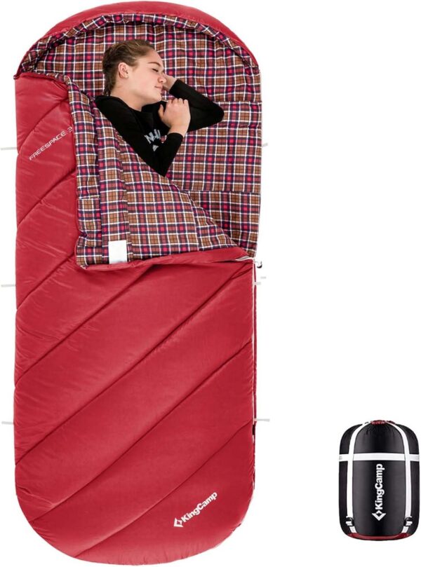 bcca8de8b8bac74e KingCamp Sleeping Bag for Adults, Cold Weather & Warm Extra Wide Big & Tall XL Portable Waterproof Flannel Sleeping Bags, Essentials Gear Accessories for Camping Backpacking Hiking Indoor & Outdoor