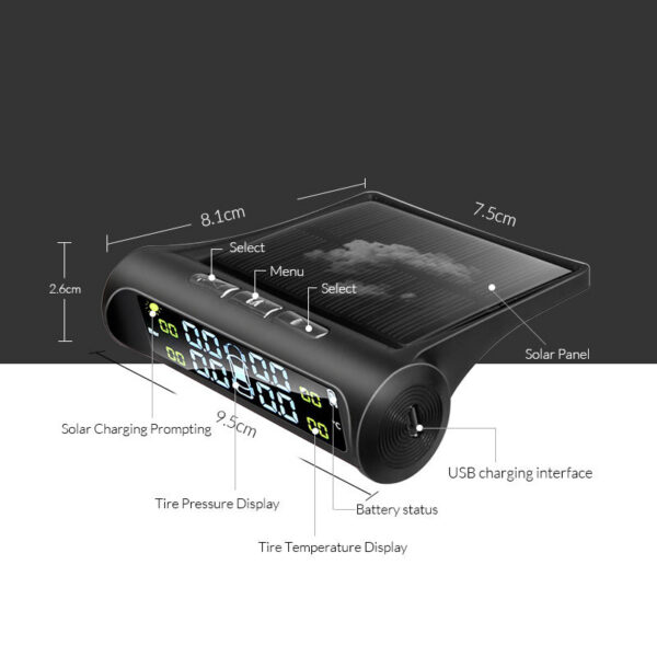 Smart TPMS Car Tire Alarm Monitor System 4 Sensors Display Solar Intelligent Tyre Pressure Temperature Warning