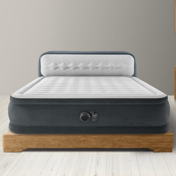 bd16bc5f8975bc5c Intex 64447ED Dura-Beam Deluxe Ultra Plush Air Mattress with Headboard: Fiber-Tech – Queen Size – Built-in Electric Pump – 18in Bed Height – 600lb Weight Capacity