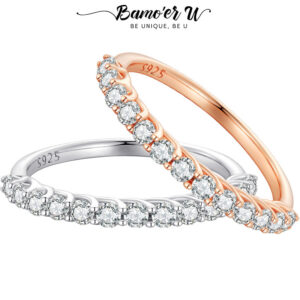 bd2fb2c587e6433f Bamoer U Moissanite Half Eternity Band Round Cut Diamond Sterling Sier Finger Ring Wedding Fine Jewelry Gifts