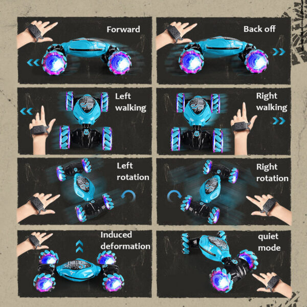 bd3761cec72820a4 4WD RC Drift With Music Led Lights 2.4G Gesture Radio Remote Control Spray Stunt 360° Rotating Climbing Car Toys Gift