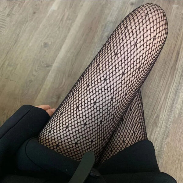 bd4c8288fbca3e70 Women Socks Black Spring Star Print Female Seamless Hollow Fishnet Stocking Tights Pantyhose Mesh Stockings
