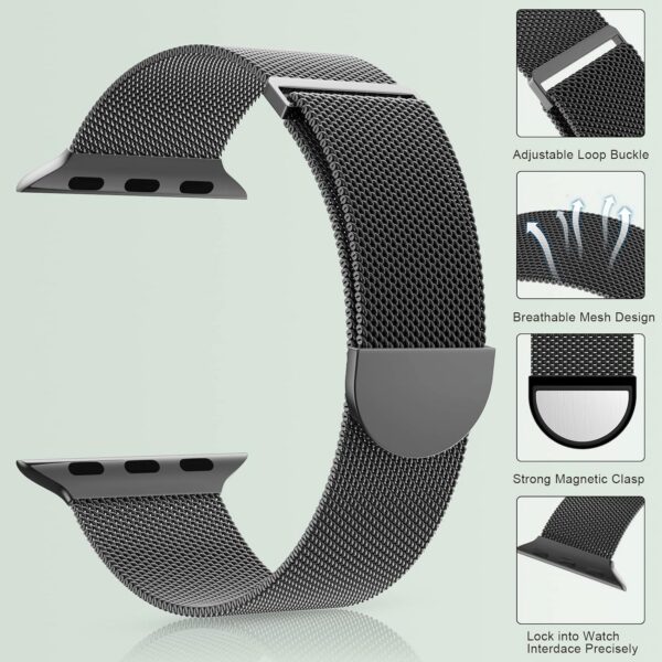 Marge Plus for Apple Watch Band Series Ultra 8 7 6 5 4 3 2 1 SE 38mm 40mm 41mm 42mm 44mm 45mm 49mm Women and Men, Stainless Steel Mesh Loop Magnetic Clasp Replacement for iWatch Bands
