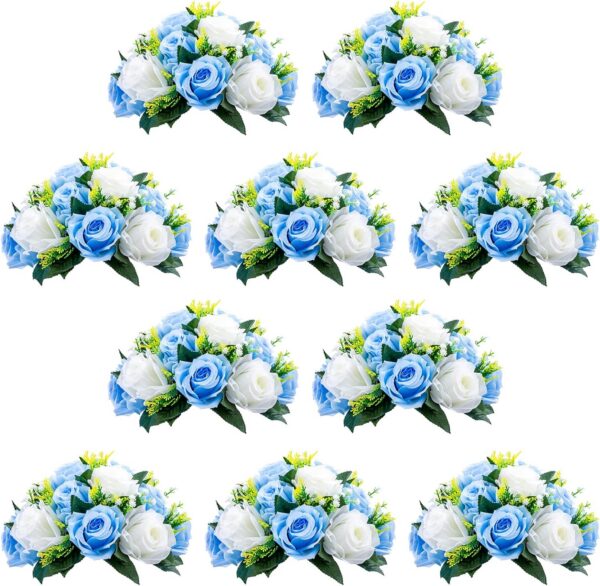 NUPTIO Flower Balls for Wedding Centerpieces - 2 Pcs 9.5 inch Diameter Fake Flower Ball Arrangement Bouquet Party Centerpieces for Tables - Dusty Blue Rose Bouquet Centerpiece Flowers for Table
