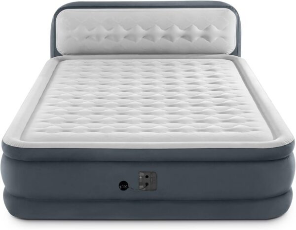 bd9d6fdd611ab287 Intex 64447ED Dura-Beam Deluxe Ultra Plush Air Mattress with Headboard: Fiber-Tech – Queen Size – Built-in Electric Pump – 18in Bed Height – 600lb Weight Capacity