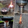 bdc54e5e47136e0d Ohuhu Rocket Stainless Steel Lightweight Camping Stove - Wood Alcohol Portable Outdoor Cooking Picnic BBQ Hiking with Mesh Bag