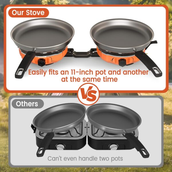 20,000 BTUs 2 Burner Propane Camping Stove, Portable Folding Camp Stove with Adjustable Burners, Regulator and Carrying Bag, Dual Gas Stoves Easy Carrying Handle for Tailgating, Camping, BBQ