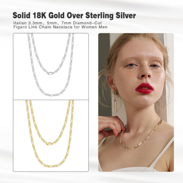 Rinntin Sterling 3.3mm Diamond-Cut Figaro Chain For Men Women Fashion Sier Necklace Jewelry SC34