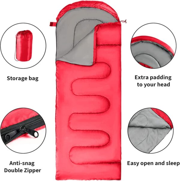 Sleeping Bag With Hood, 3 Season Waterproof Warm Lightweight Rectangular Envelope Camping Sleeping Bag for Adults Camping, Hiking, Backpacking, Traveling, Outdoor & Indoor Activities