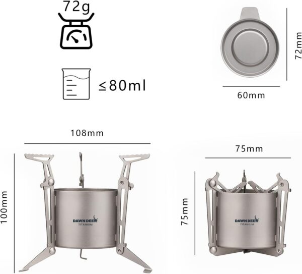 bdf7ba733b87a6cf Dawn Deer Titan-Backpacking-Herdsystem, Tasse/tragbarer Alkoholkocher/faltbarer Göffel -750 ml Camping-Kombi (Titan-Kombi-Set)