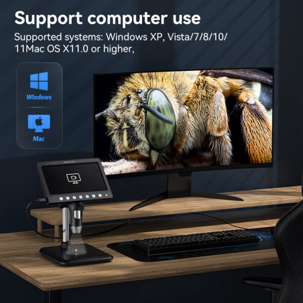 7Inch IPS Digital 5MP 1200X Ultra-Precise Focusing Camera 1080P Video Microscope 8 LED Lights for Coin Circuit