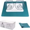 15°Elevated Cat Food Bowls with Silicone Pet Mat, Double Raised Cat Transparent Plastic Bowl with Stand, Stress-Free Suit for Cats and Small Dogs, Anti Vomiting cat Bowl, Cute Cat Face Bowl