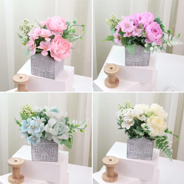 XONOR Artificial Flowers - Set of 4 Mini Fake Potted Silk Daisy Flowers for Home Decor Wedding Office Tabletop Decoration
