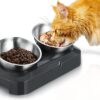 Raised Cat Bowl with Stainless Steel, Non-Slip Silicone Mat & Raised Cat Feeder with 15° & 0° Tilting Neck Protective Bowl for Pets, Cats Food and Water Feeding