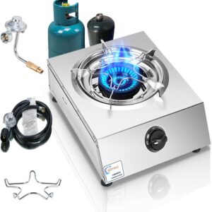 Propane Stove Single Burner Propane Stove 1 Burner 12000 BTU Dual Fuel Auto Ignition with CSA Converter / QCC1 LPG Hose for Emergency Outdoor Cooking
