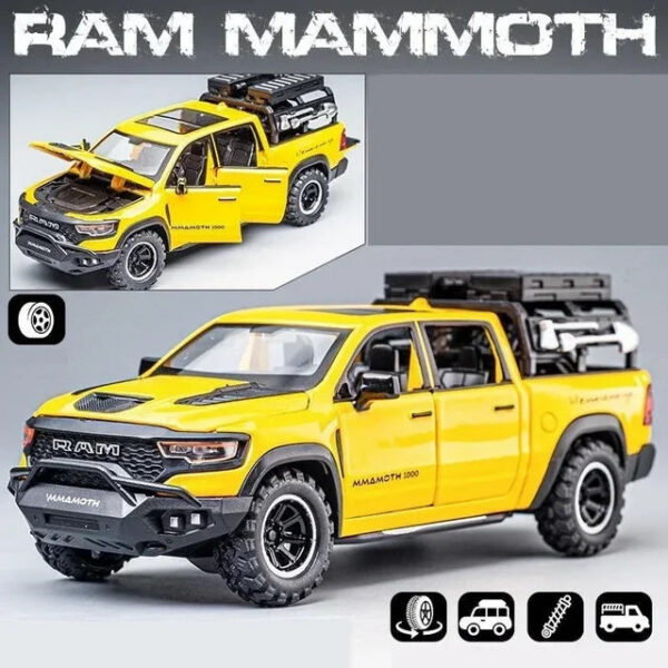 1:32 Dodge RAM Mammoth Pickup Truck Off Road Alloy Model Sound & Light Pull Back Collection Gift For Boys Children Kid