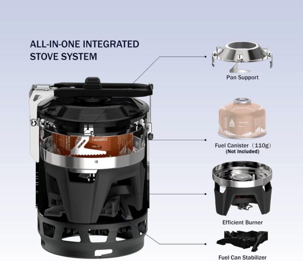 Fire-Maple FMS-X3 0,8L Campingkocher mit Piezo-Zündung & Topfhalterung Tragbarer Gaskocher mit Gasflaschen-Stabilisator Für Outdoor, Trekking, Wandern (Schwarz)