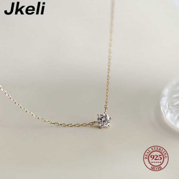 be6a29b4793e5a4b Jkeli Sterling Sier Gold Plated Necklace Single Sparkling Zircon Clavicle Chain for Women Wedding Jewelry collares