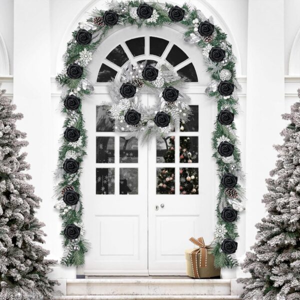 be73d6f52a5928e6 MACTING 30PCS Artificial Glitter Flowers, Black Fake Roses with Stem for Valentines Day Tree Ornaments Party Wreath Home Spring Indoor Decorations